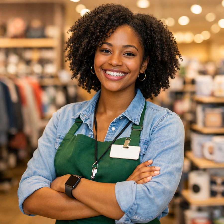 Happy young millennial store manager African American girl-1