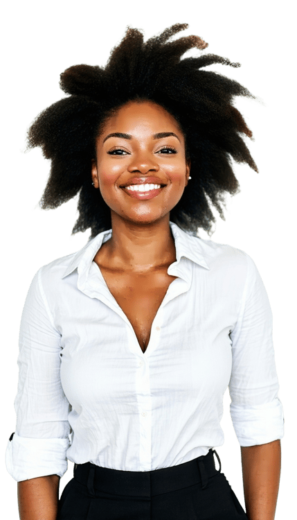 professional african amerian woman with transparent background happy about a successful project