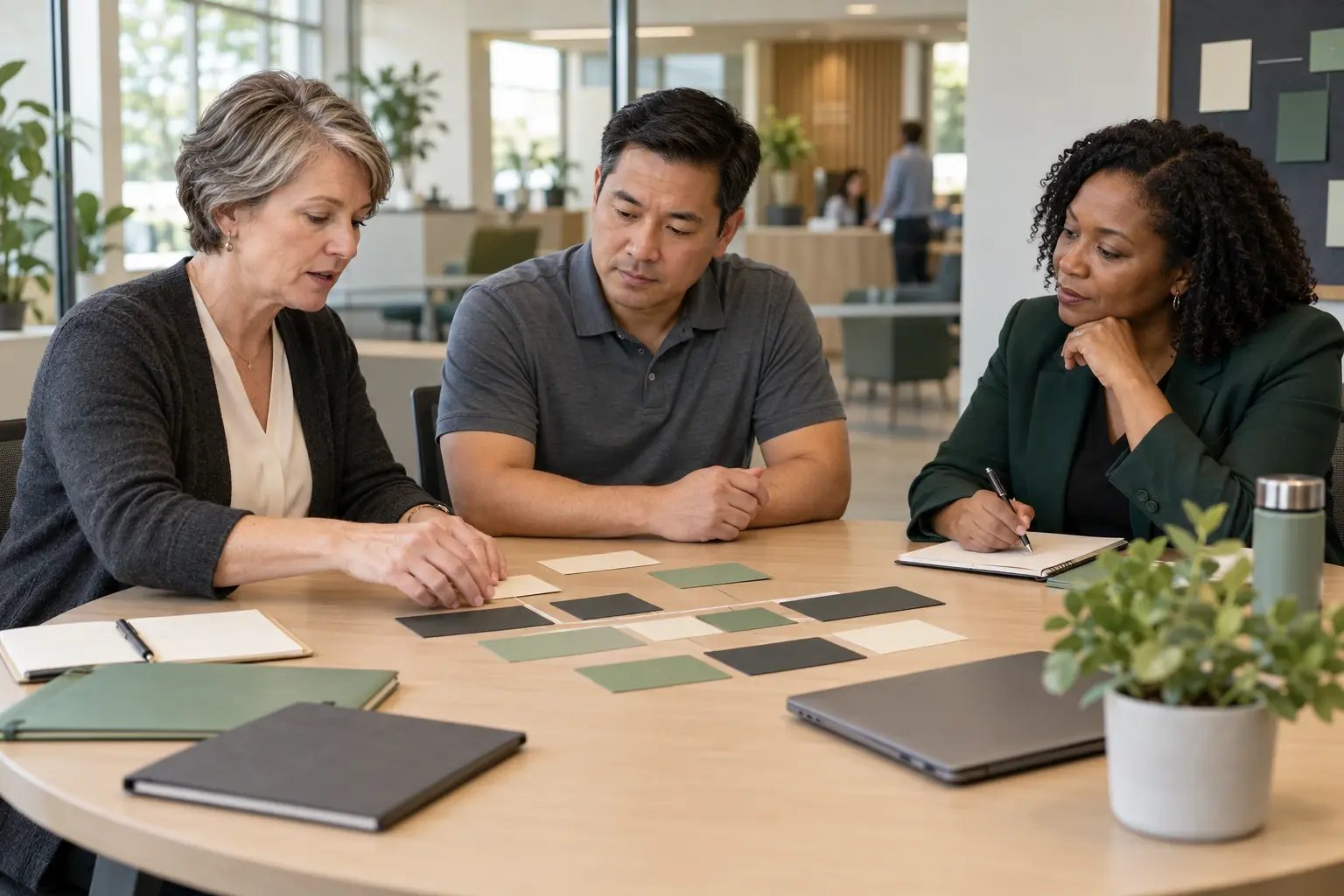 Illustrative public-service HR and operations team reviewing an application project together.